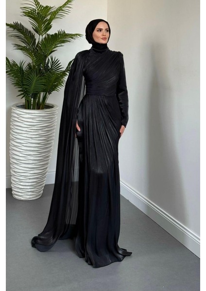 Rosalinne Tek Omuz Pelerinli Drapeli Jan Jan Abiye Siyah fiyatları