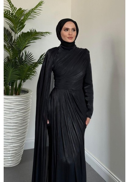 Rosalinne Tek Omuz Pelerinli Drapeli Jan Jan Abiye Siyah fırsatları