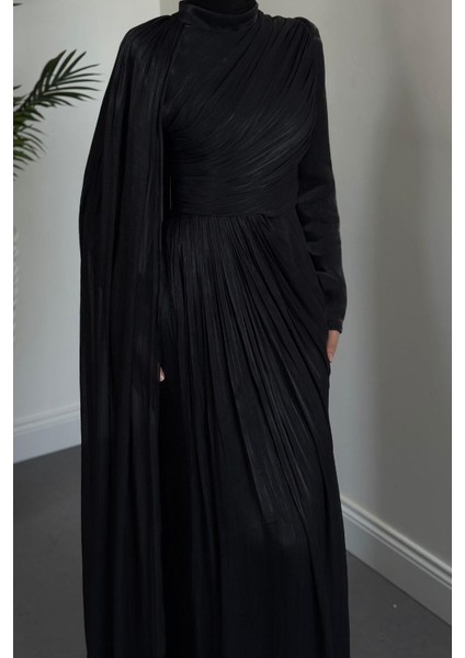 Rosalinne Tek Omuz Pelerinli Drapeli Jan Jan Abiye Siyah indirimleri