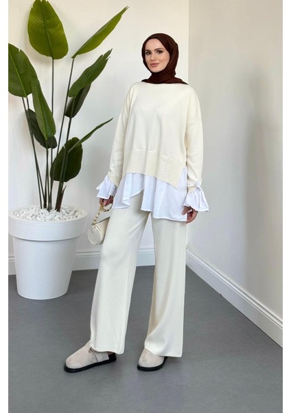 Senna Gömlekli Triko Takım Krem