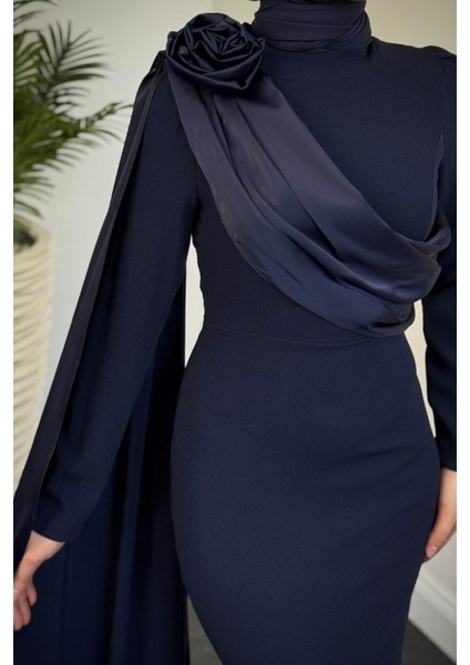 Castilya Pelerinli Omzu Gül Abiye Navy Blue fırsatları