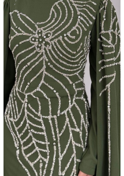 Mery Taşlı Pelerinli Abiye Haki fırsatları