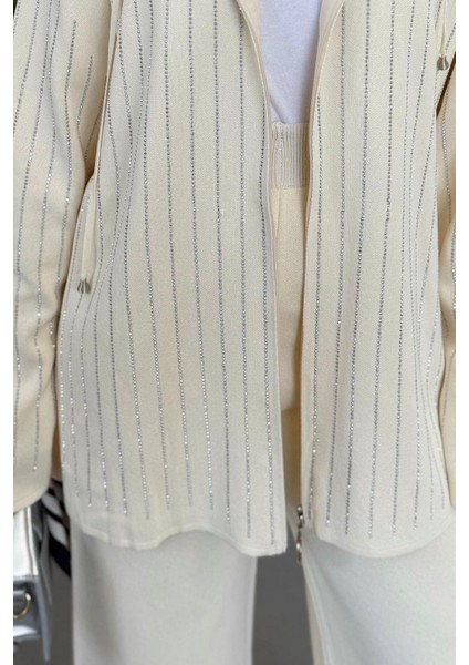 Verona Taşlı Fermuarlı Kapüşonlu Takım Krem fırsatları