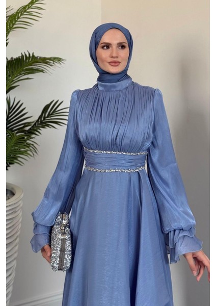 Zarina Beli Taşlı Jan Jan Abiye Buz Mavisi modelleri