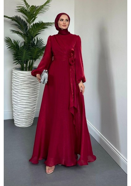 Celia Yandan Bağlamalı Janjan Abiye Bordo fiyatları