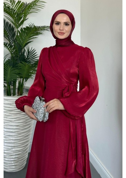 Celia Yandan Bağlamalı Janjan Abiye Bordo modelleri