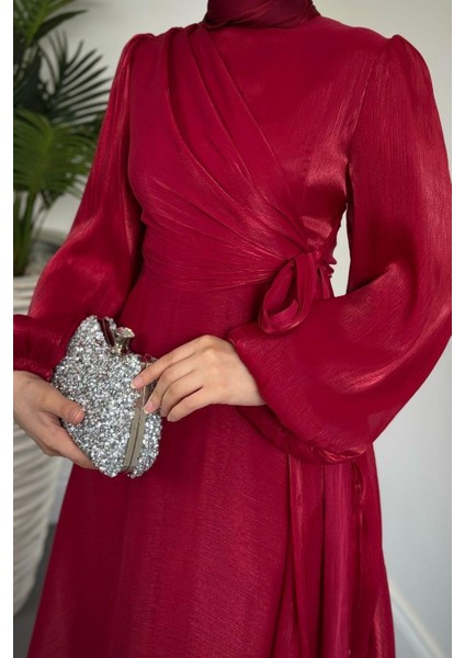 Celia Yandan Bağlamalı Janjan Abiye Bordo fırsatları