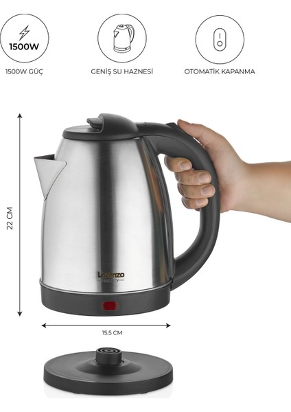 1,8 Lt Inox Su Isıtıcı Gri Renkli, Pratik ve Şık Tasarım fiyatları