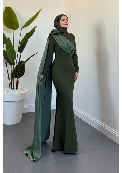 Castilya Pelerinli Omzu Gül Abiye Haki fiyatları