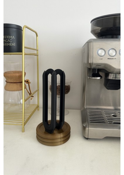 Şık Kahve Kapsül Standı, Mutfak Dekoru, Organizer, Bronz Tasarım