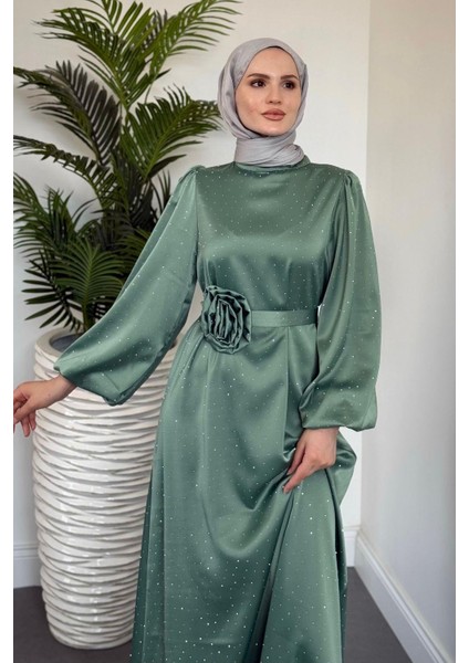 Margherita Taşlı Balon Kol Abiye Mint modelleri