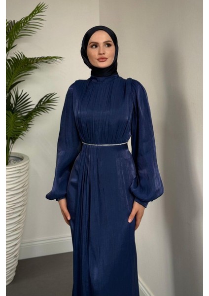 Shay Beli ve Kolu Baget Taşlı Abiye Janjan Abiye Lacivert fiyatları