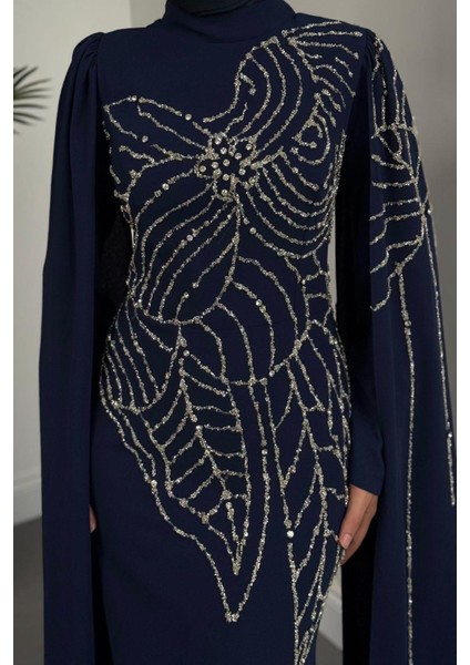 Mery Taşlı Pelerinli Abiye Lacivert fırsatları