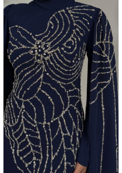 Mery Taşlı Pelerinli Abiye Lacivert indirimleri