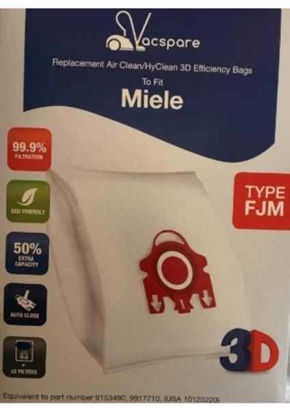 Hyclean 3D Fjm Tipi Toz Torbası Siyah Temizlik Malzemesi