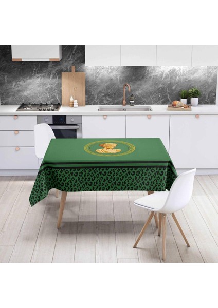 Yeşil Büst Detaylı Masa Örtüsü (Ince Keten Uluslararası Yıkama ve Solmama Sertifikası)
