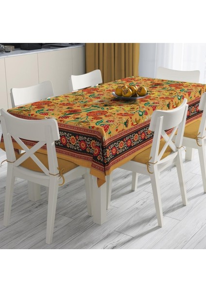 Orange Daisy Flowers Masa Örtüsü - (Ince Keten, Uluslararası Yıkama ve Solmama Sertifikası)