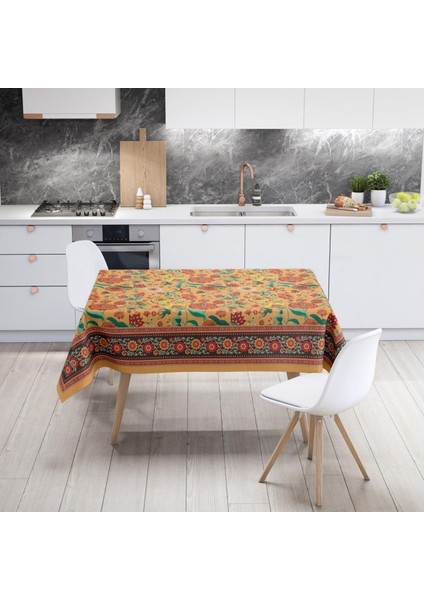 Orange Daisy Flowers Masa Örtüsü - (Ince Keten, Uluslararası Yıkama ve Solmama Sertifikası) modelleri