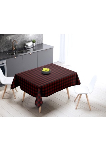 Kırmızı-Siyah Kare Masa Örtüsü - (Ince Keten, Uluslararası Yıkama ve Solmama Sertifikası)