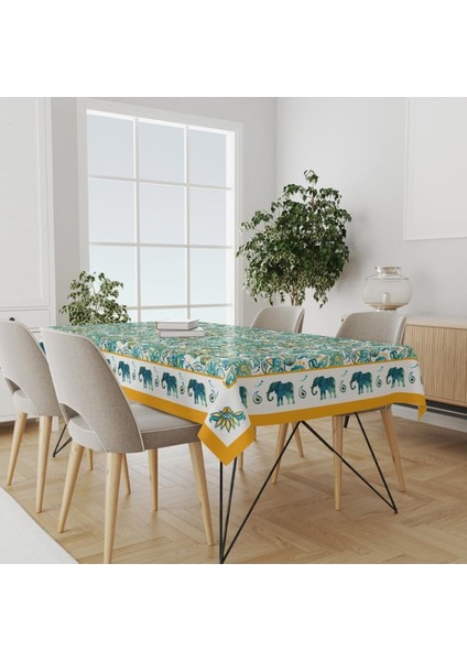 Blue Elephant Masa Örtüsü - ( Fil Desenli, Ince Keten, Uluslararası Yıkama ve Solmama Sertifikası) modelleri