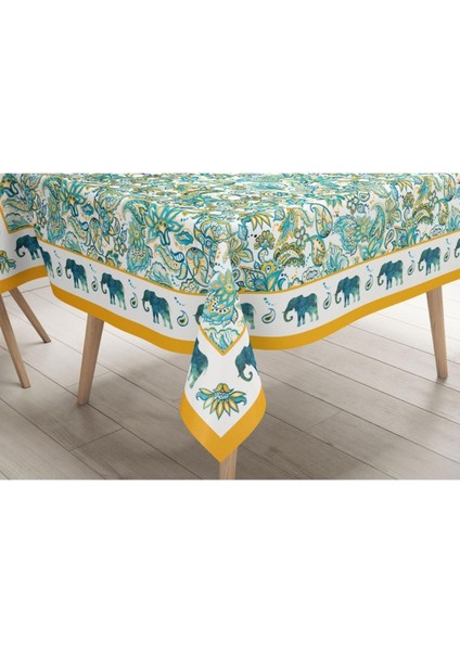 Blue Elephant Masa Örtüsü - ( Fil Desenli, Ince Keten, Uluslararası Yıkama ve Solmama Sertifikası) fırsatları