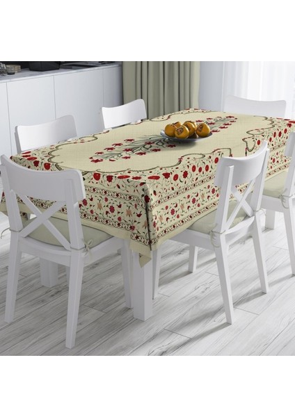 Red Tulip Masa Örtüsü - Kırmızı Lale Desenli, Ince Keten, Uluslararası Yıkama ve Solmama Sertifikası