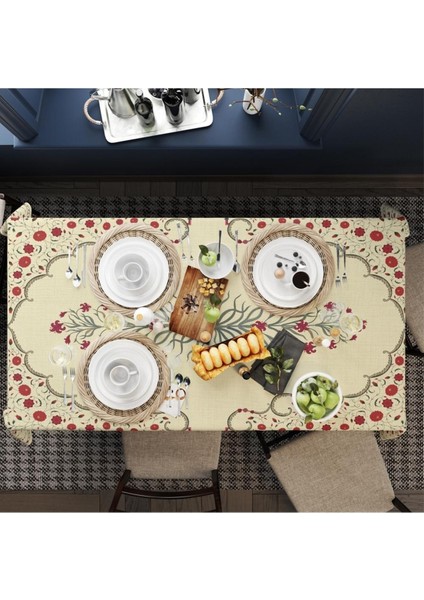 Red Tulip Masa Örtüsü - Kırmızı Lale Desenli, Ince Keten, Uluslararası Yıkama ve Solmama Sertifikası fiyatları