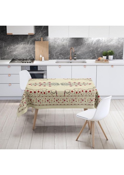 Red Tulip Masa Örtüsü - Kırmızı Lale Desenli, Ince Keten, Uluslararası Yıkama ve Solmama Sertifikası fırsatları