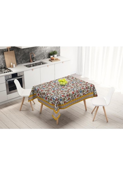 Colorful Flowers Masa Örtüsü - Renkli Çiçekler Ince Keten
