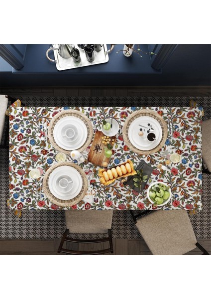 Colorful Flowers Masa Örtüsü - Renkli Çiçekler Ince Keten fırsatları