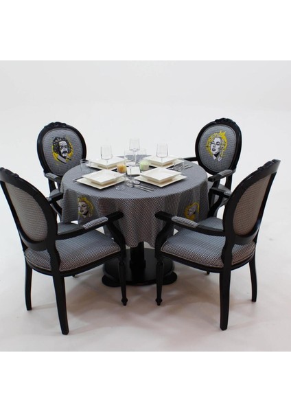 Famous Faces Yuvarlak Masa Örtüsü (Ince Keten Uluslararası Yıkama ve Solmama Sertifikası)