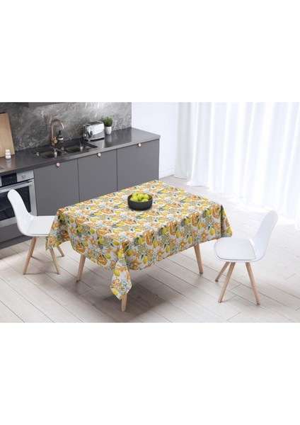 Limon Tasarımlı Masa Örtüsü - (Ince Keten, Uluslararası Yıkama ve Solmama Sertifikası)