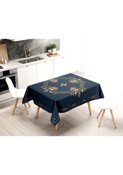 Flower Framed Masa Örtüsü - (Çiçek Çerçeveli, Ince Keten Uluslararası Yıkama ve Solmama Sertifikası)