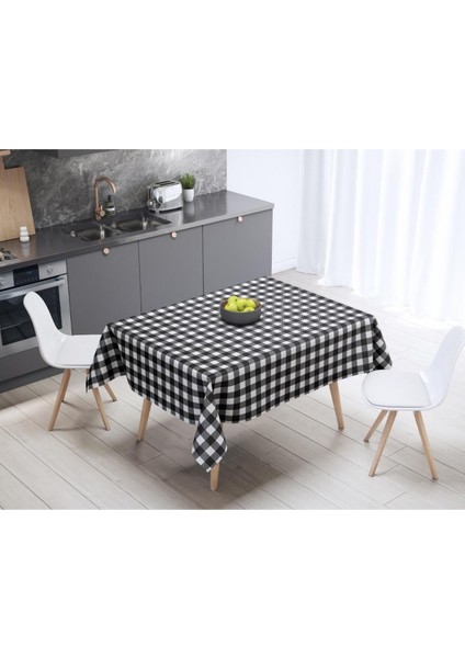 Siyah Beyaz Kare Masa Örtüsü Ince Keten Uluslararası Yıkama ve Solmama Sertifikası