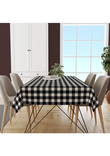 Siyah Beyaz Kare Masa Örtüsü Ince Keten Uluslararası Yıkama ve Solmama Sertifikası modelleri