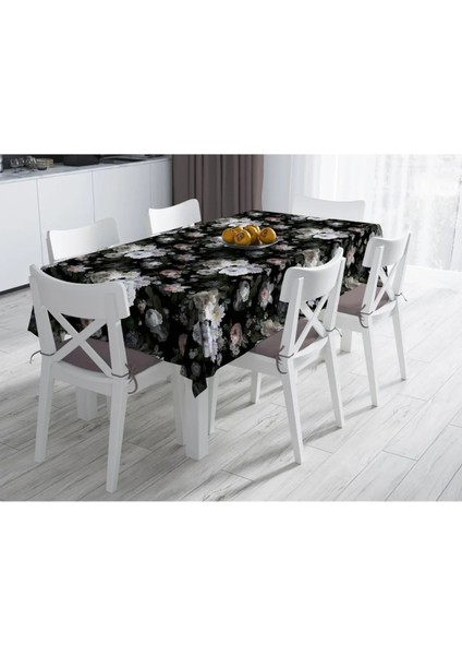 Siyah Çiçek Masa Örtüsü - (Ince Keten, Uluslararası Yıkama ve Solmama Sertifikası) fiyatları