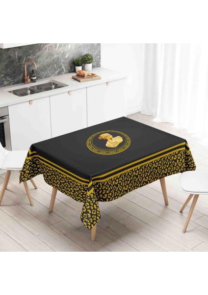 Siyah Büst Detaylı Masa Örtüsü Ince Keten Uluslararası Yıkama ve Solmama Sertifikası