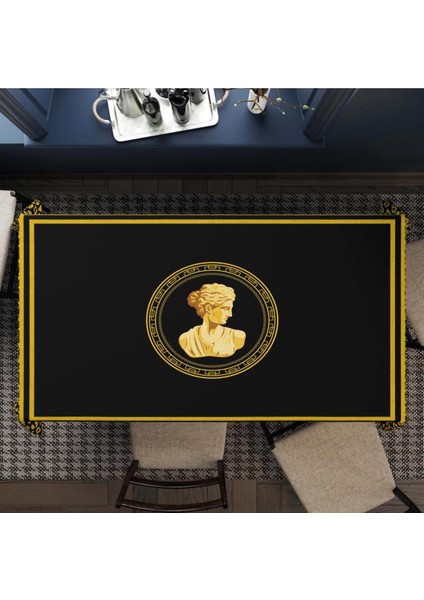 Siyah Büst Detaylı Masa Örtüsü Ince Keten Uluslararası Yıkama ve Solmama Sertifikası fırsatları