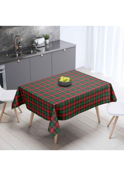 Kırmızı - Yeşil Kareli Masa Örtüsü- Ince Keten Uluslararası Yıkama ve Solmama Sertifikası