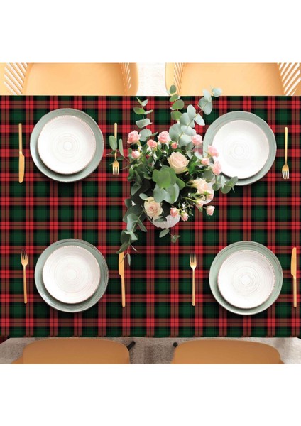 Kırmızı - Yeşil Kareli Masa Örtüsü- Ince Keten Uluslararası Yıkama ve Solmama Sertifikası fiyatları