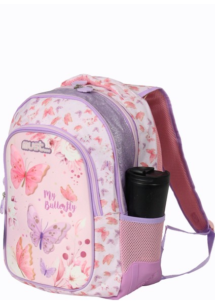 584980 Butterfly Çift Cepli Ilkokul Sırt Çantası-Pembe