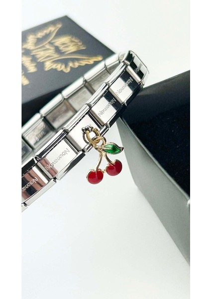 Charm, İtalyan Bileklik için, Kararmayan, Kiraz Detaylı, BİLEKLİK DAHİL DEĞİL, Gümüş Renk, Model30