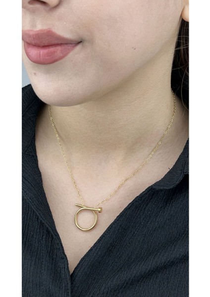 Kolye, Kararmayan Paslanmaz Çelik, Çivi Detaylı, Altın Renk, Model229 fiyatları