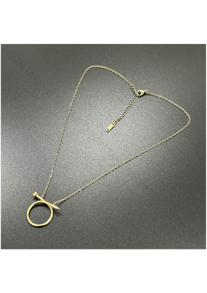 Kolye, Kararmayan Paslanmaz Çelik, Çivi Detaylı, Altın Renk, Model229 modelleri