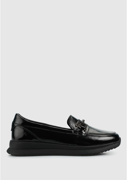 Siyah Deri Kadın Ayakkabı