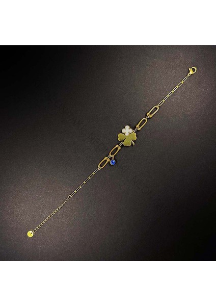 Göz Ve Yonca Figürlü, Paslanmaz Çelik Zincir Bileklik 20, Altın Renk modelleri