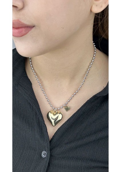 Kolye, Kararmayan Paslanmaz Çelik, Kalp Detaylı, Top Zincir, Gümüş Renk, Model102 fiyatları