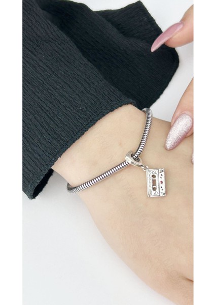 Kaset Ve Bizim Aşk Şarkılarımız, Pan Bileklik Çelik Charm 26, Gümüş Renk (BİLEKLİK DAHİL DEĞİL!!)