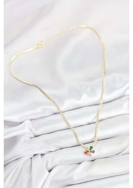 Pirinç Zirkon Taşlı Su Yolu Asorti Çiçek Model Gold Renk Kadın Kolye fiyatları