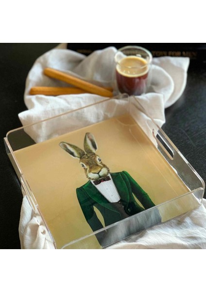 Home Mr.rabbit Tavşan Figürlü Pleksi Tepsi - 25X25 cm
